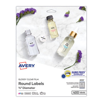 Avery® Printable Self-adhesive Permanent Id Labels W-sure Feed, 3-4" Dia, Clear, 400-pk freeshipping - TVN Wholesale